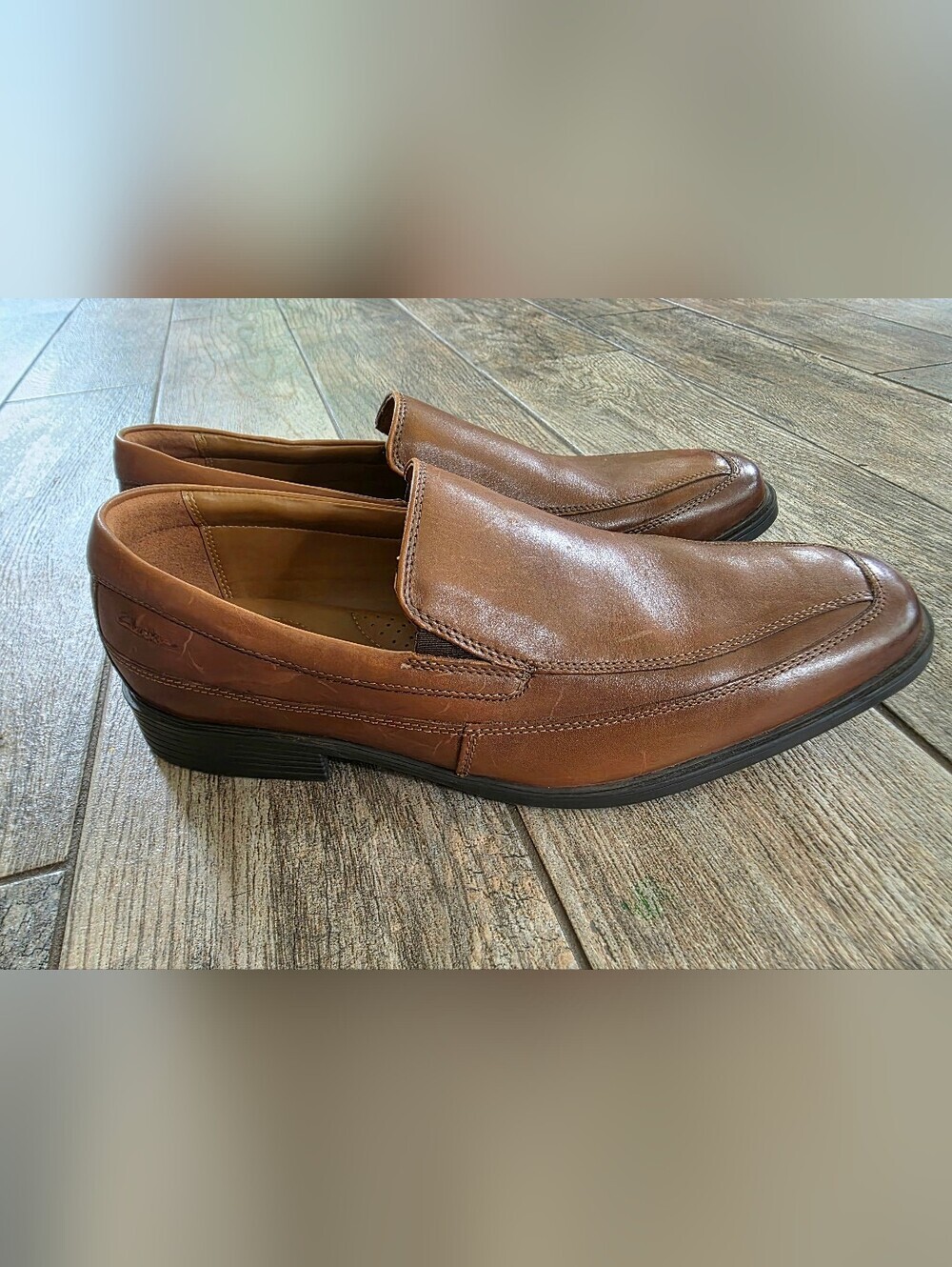 Clarks Tilden Free Men's Brown Leather Slip-On Dress Loafers Shoes Sz 10